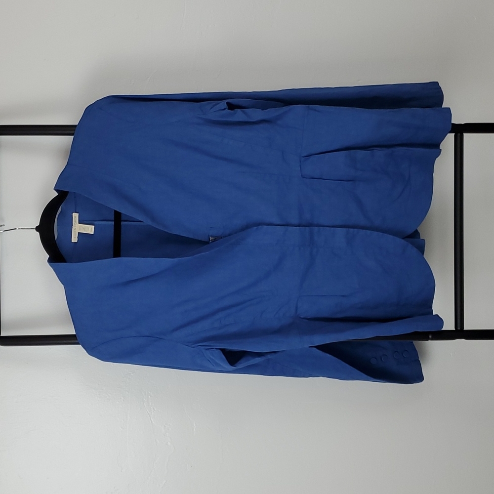 Eileen Fisher blue organic linen zipper jacket blouse long sleeve office size M